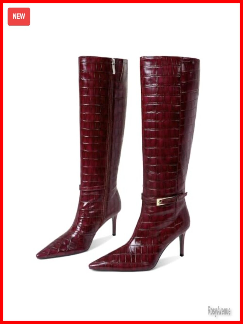 Women's Croc Embossed Knee High Stiletto Heel Boots Pointed Toe